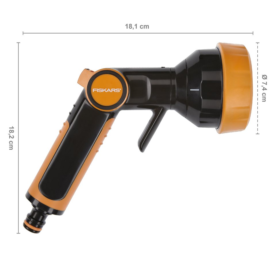 Fiskars 1020446 — Pistoletë ujitjeje me 4 funksione. Pamje e produktit.