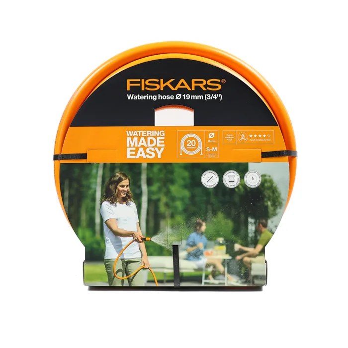 Fiskars 1023654 — Tub ujitjeje Q4, 20 m, 19 mm (3/4″). Paketimi i tubit 20 m me diametër 19 mm.